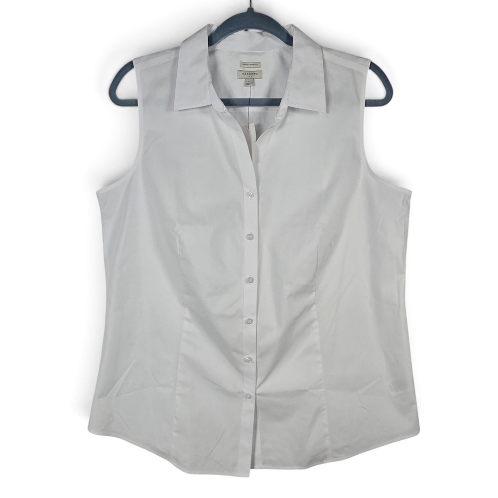 Talbots Shirt Women L Sleeveless Button Down White Wrinkle Resistant NEW Career